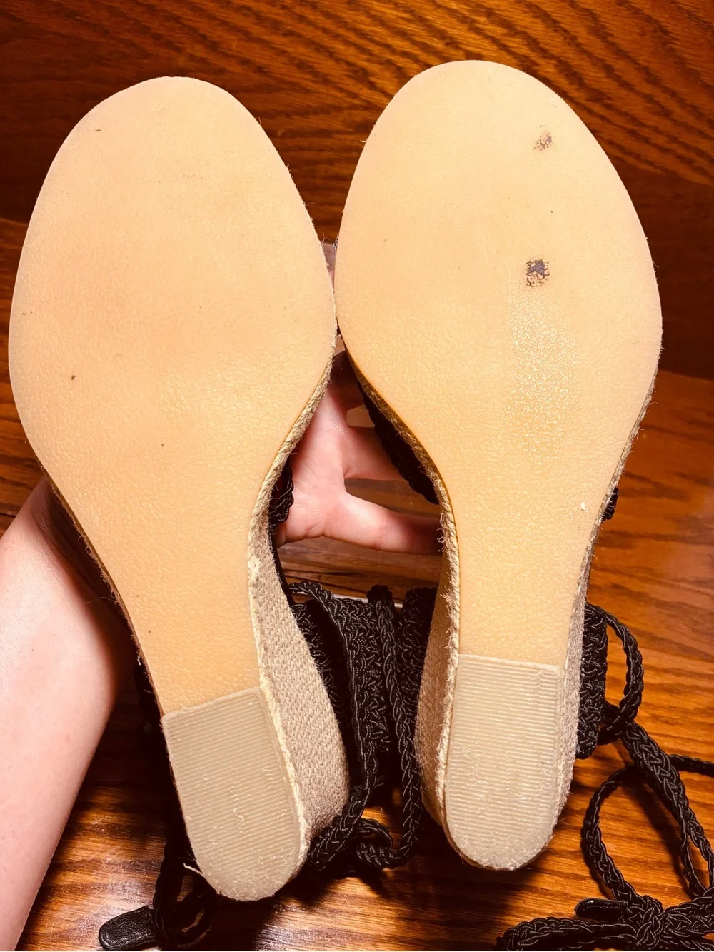 Via Spiga Braided Lace Up Espadrille Wedge Sandals Black Silver Size 10